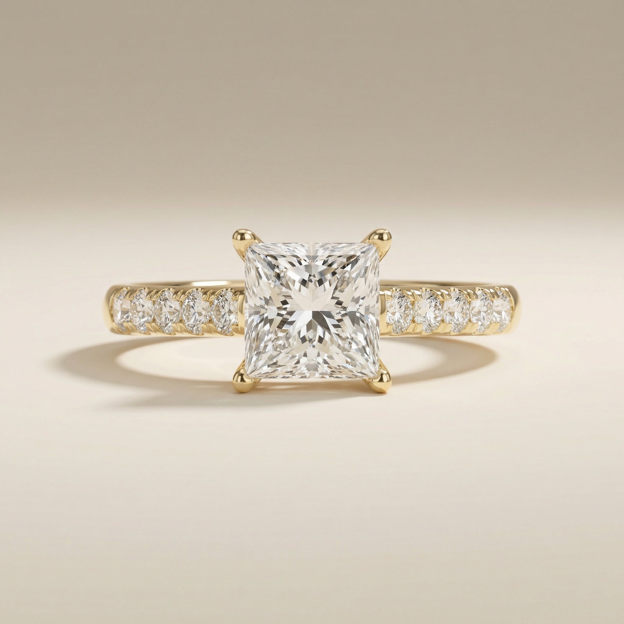 LUX-82857-D Princess Cut Cathedral Pave Engagement Ring - Shop in
