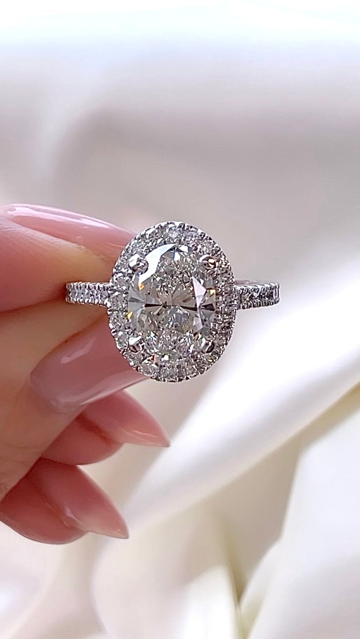 1.12CT Oval Cut Lab Diamond Halo Engagement Ring