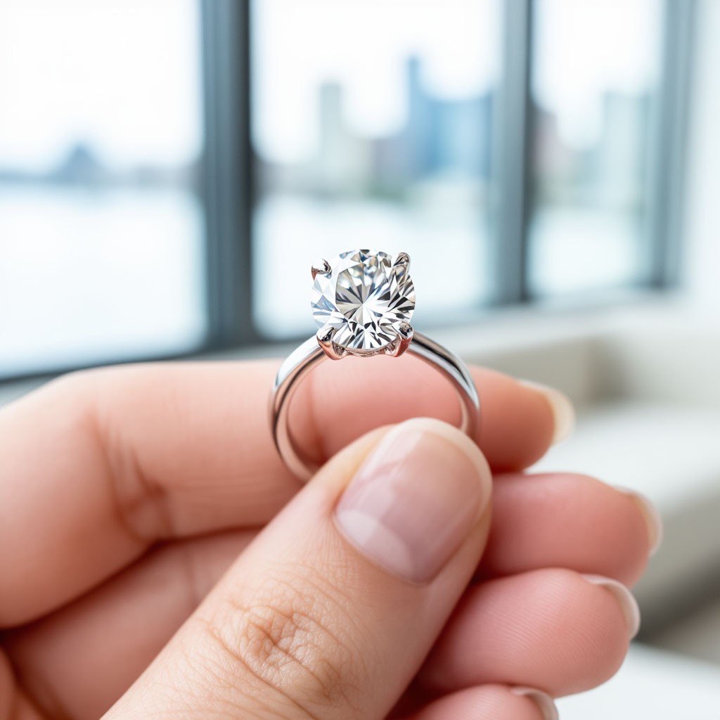 custom lab diamond engagement ring in Vancouver with oval solitaire diamond