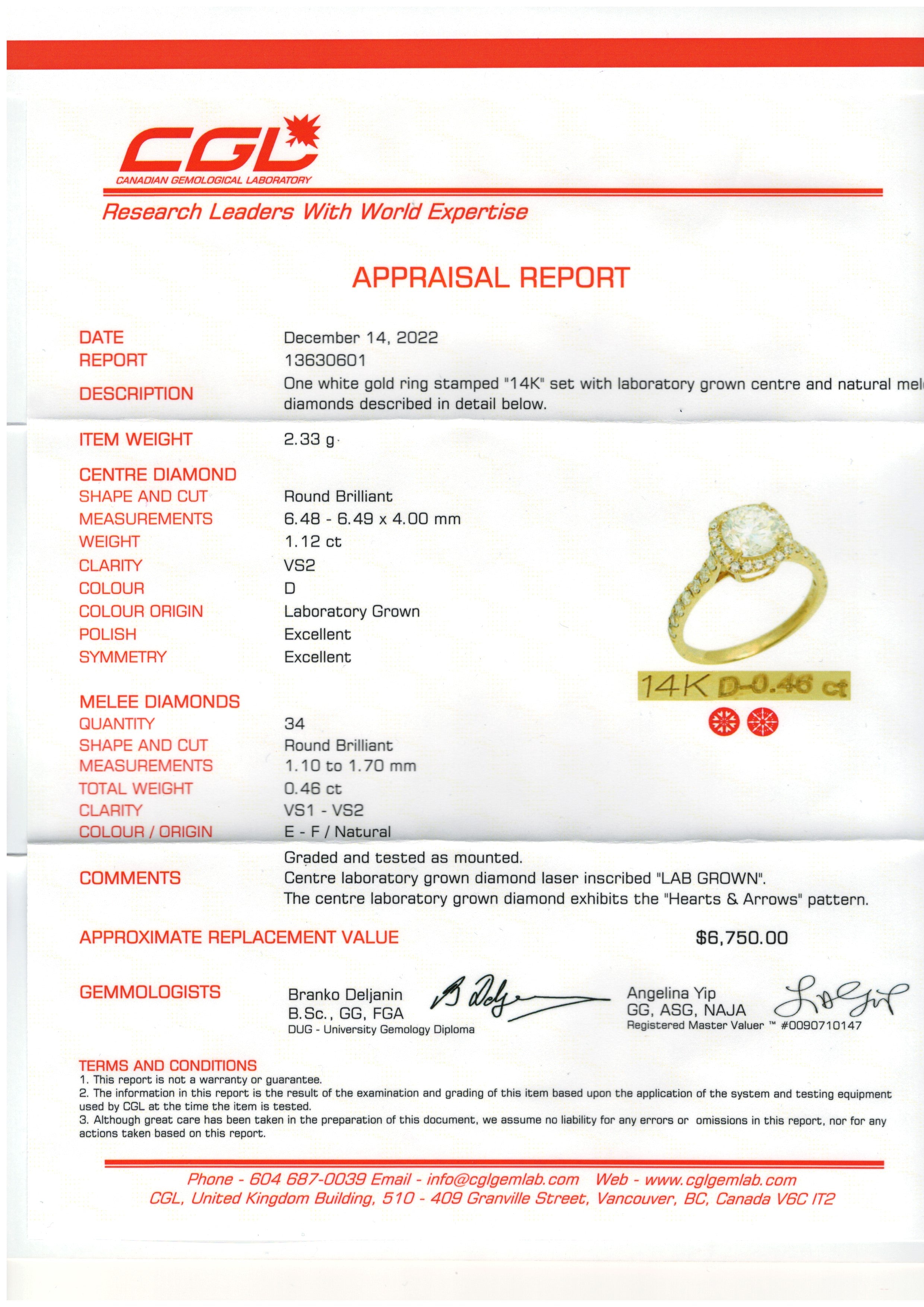 1.12CT Round Brilliant Cut Lab Diamond Cushion Halo Ring