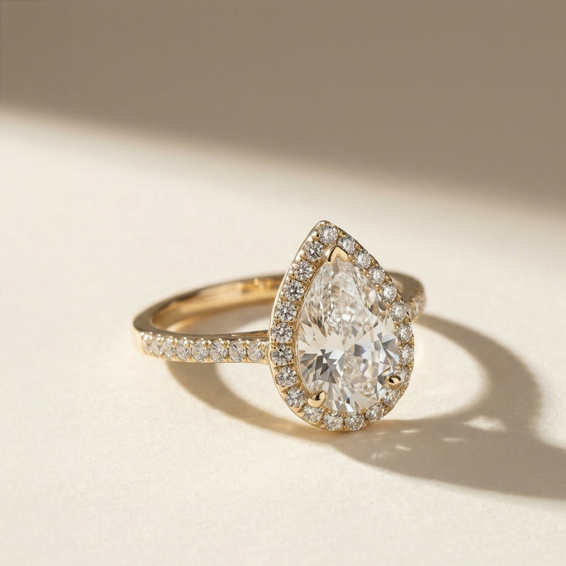 LUX-84755 Pear Shape Halo Engagment Ring With Pave Diamonds