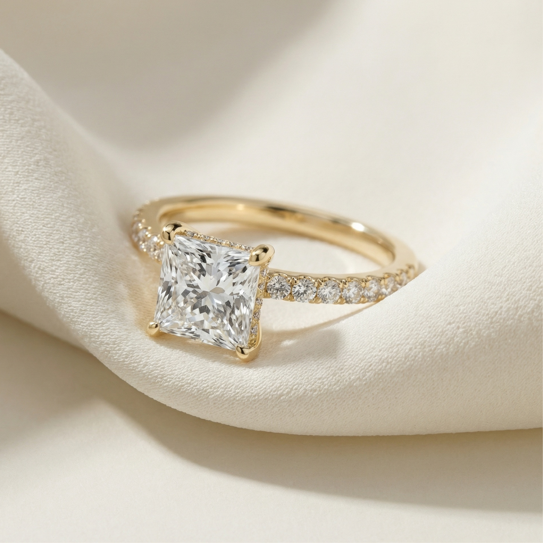 LUX-51161-E Princess Cut Hidden Halo Pave Engagement Ring Luxury Diamonds
