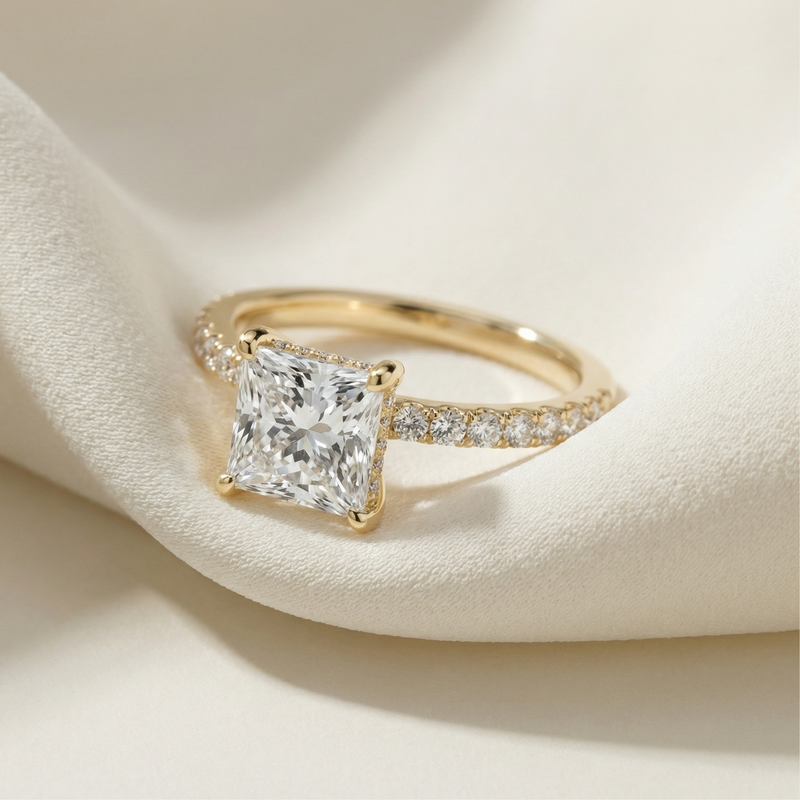 LUX-51161-E Princess Cut Hidden Halo Pave Engagement Ring