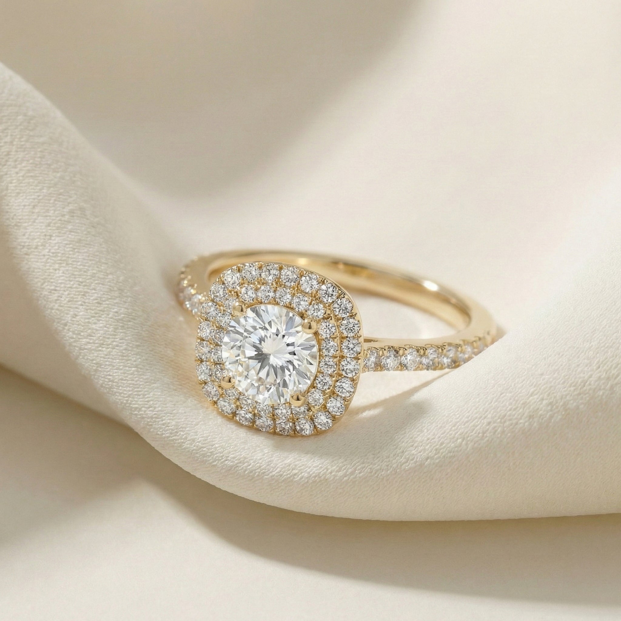 LUX-50984-E Round Brilliant Cut Double Halo Engagment Ring With Pave Diamonds