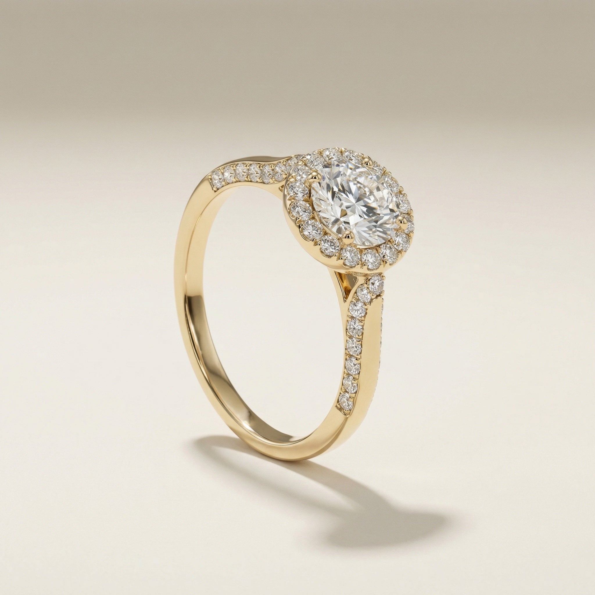 LUX-50904-E-1 Round Brilliant Cut Halo Engagement Ring With Diamonds On The Shank