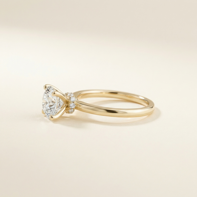 LUX-85135-1 Four Prong Classic Solitaire With Diamond Collar Luxury Diamonds