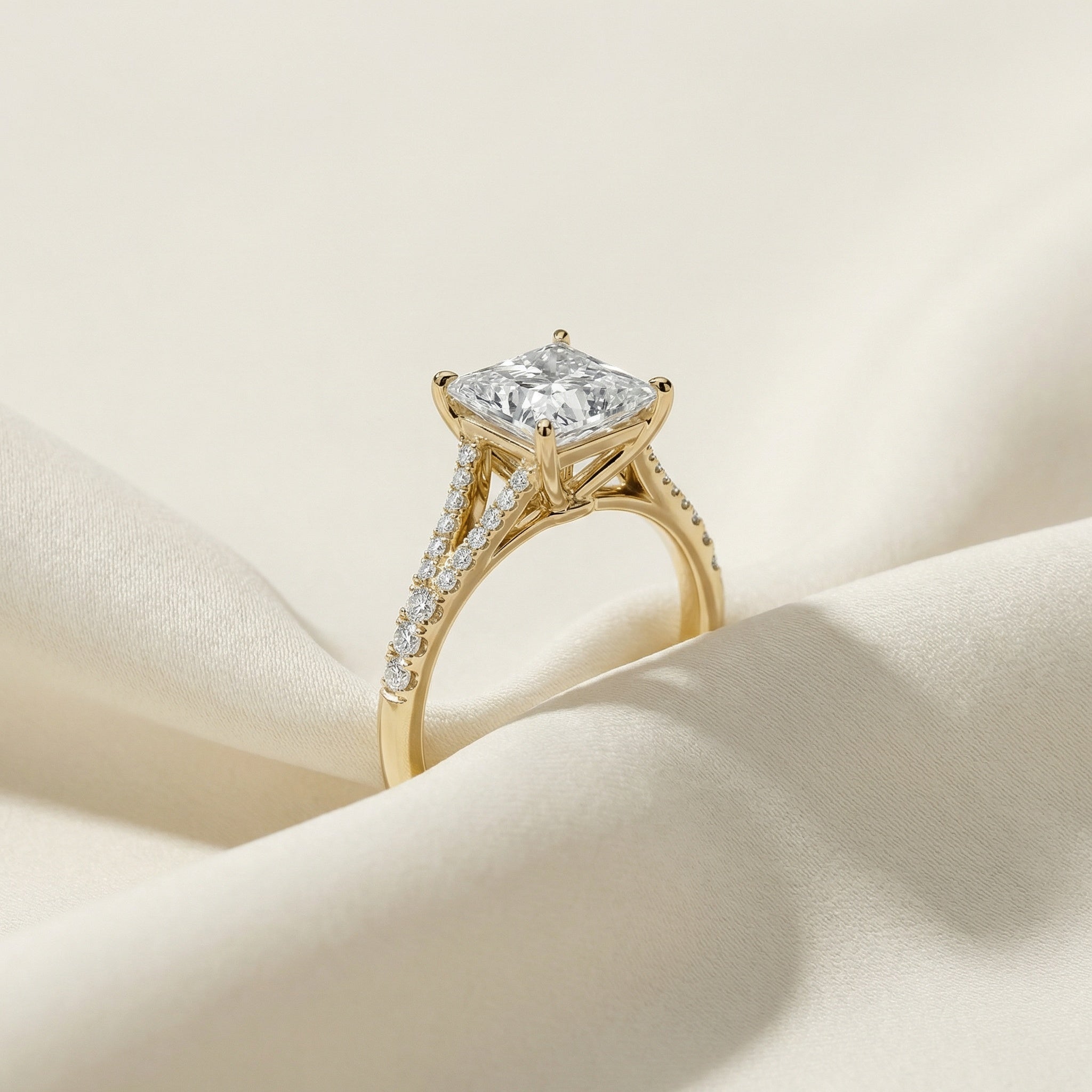 LUX-50660-E Princess Cut Split Shank Pave Engagement Ring Luxury Diamonds