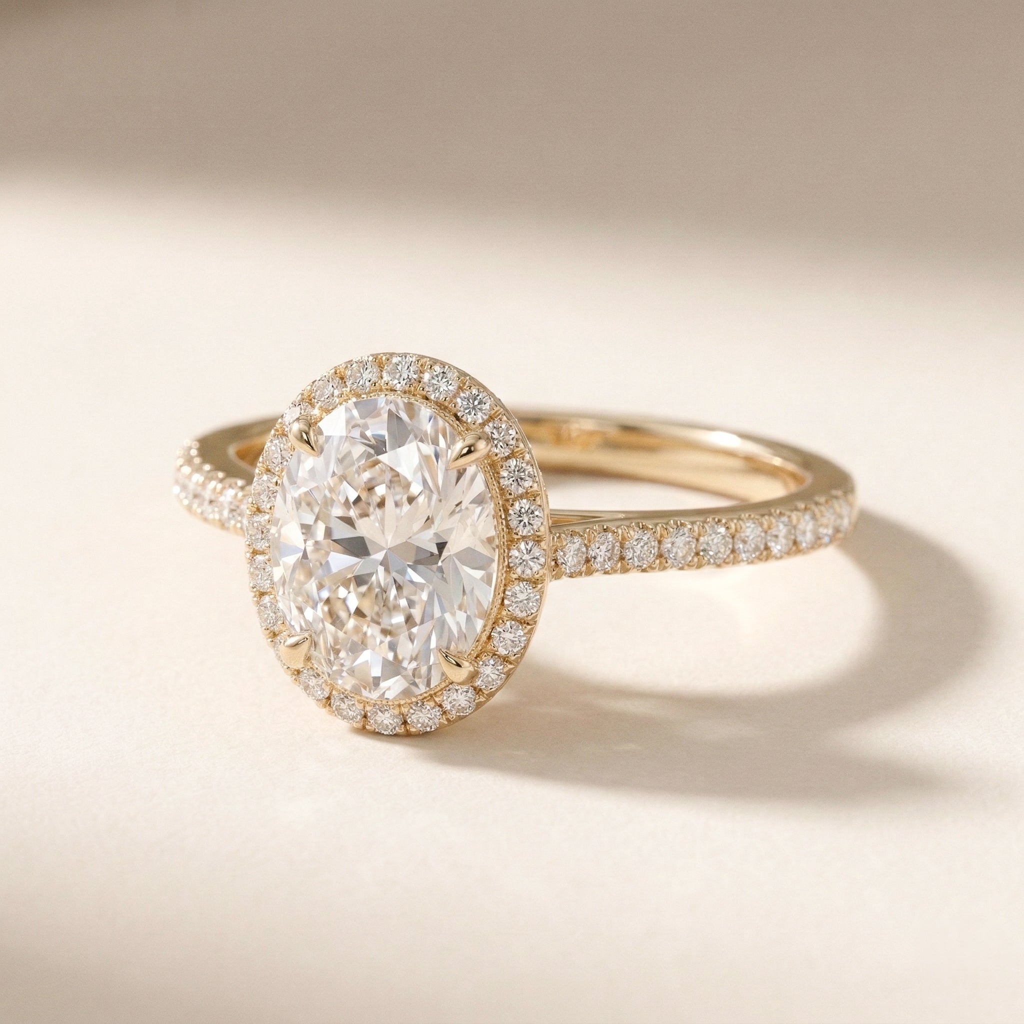 LUX-50917-E Oval Cut Halo Engagement Ring With Pave Diamonds