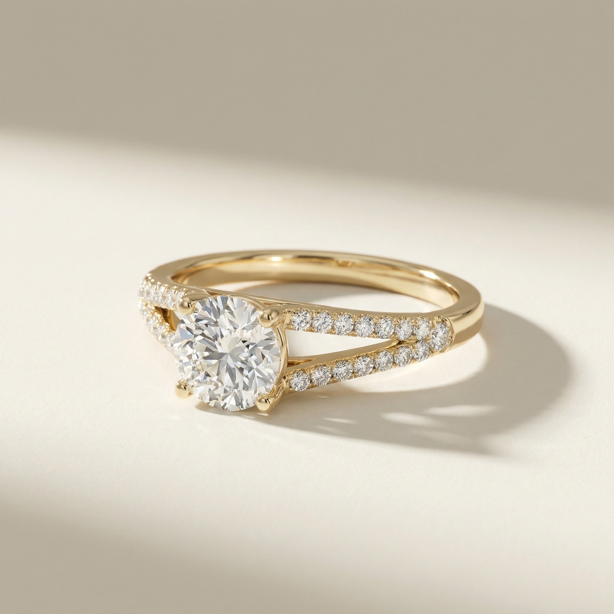 LUX-50774-E-1 Round Brilliant Split Shank Pave Engagement Ring