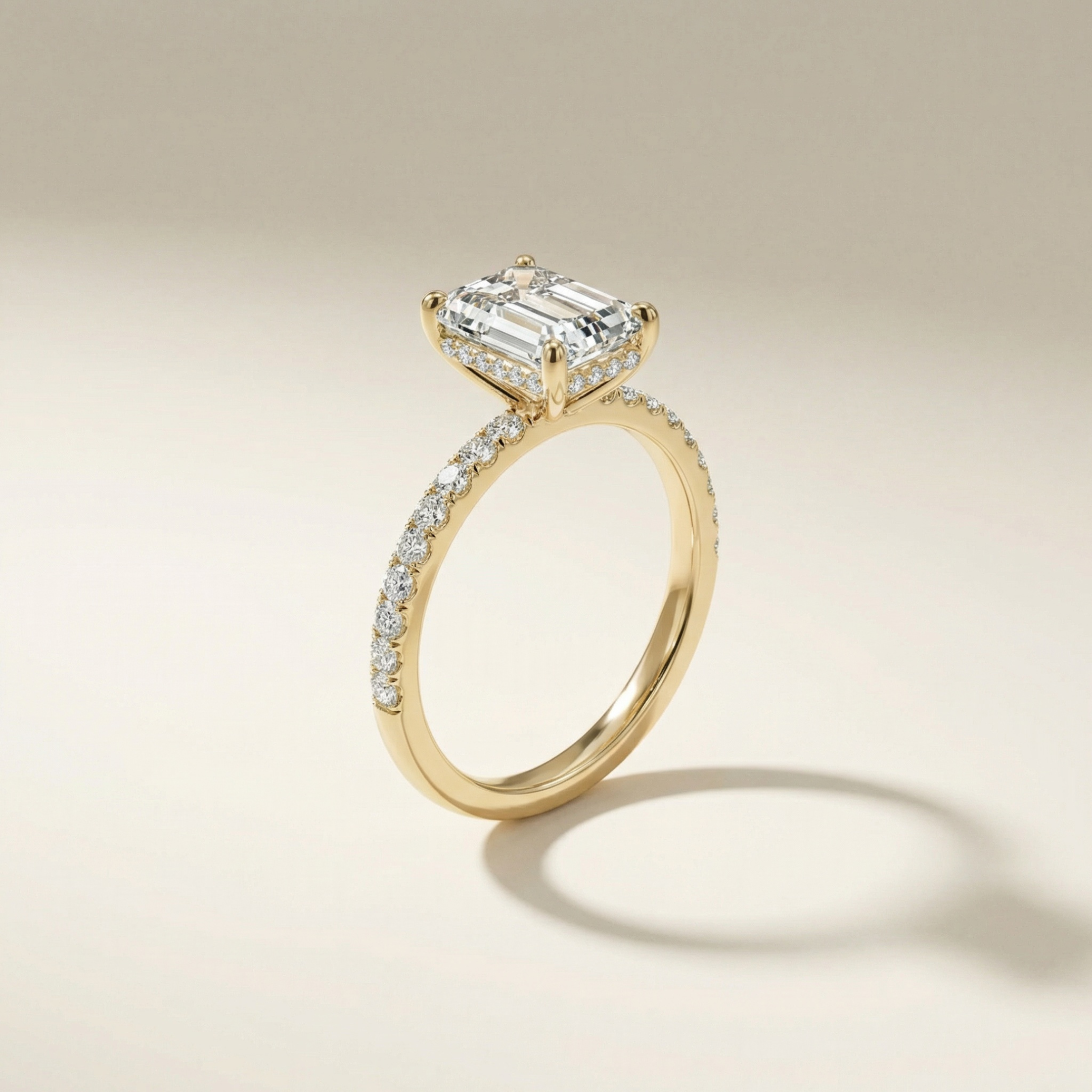 LUX-51163-E Emerald Cut Hidden Halo Pave Engagement Ring Luxury Diamonds