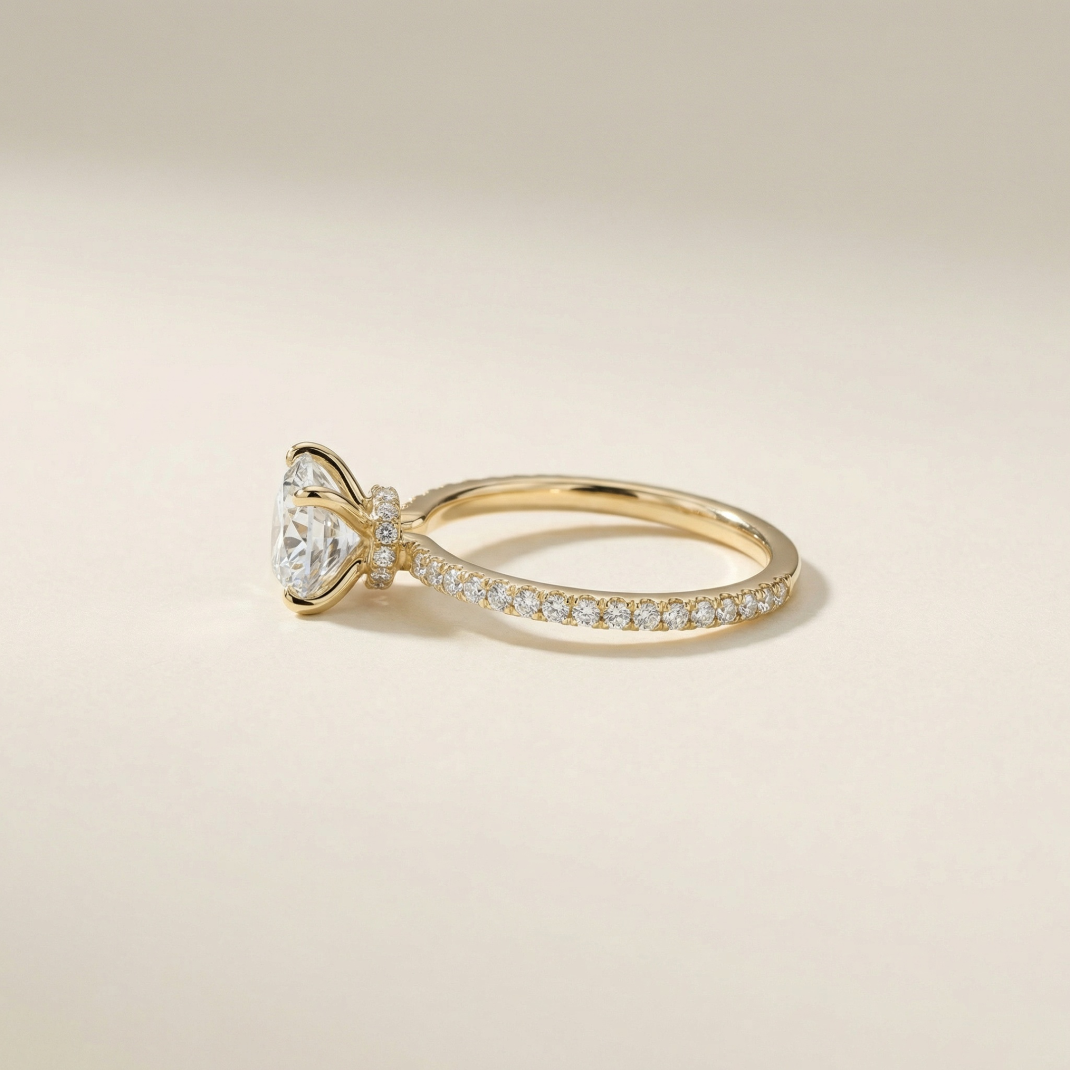 LUX-85292 Round Brilliant Pave Engagement Ring With a Diamond Collar Luxury Diamonds