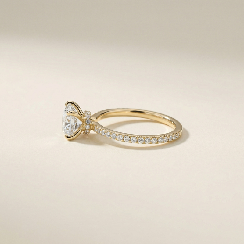 LUX-85292 Round Brilliant Pave Engagement Ring With a Diamond Collar
