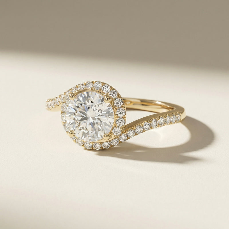 LUX-50426-E-1 Round Brilliand Cut Halo Engagement Ring With Pave Diamonds