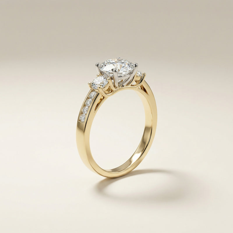 LUX-84363 Three Stone Diamond Ring Channel Setting On The Side