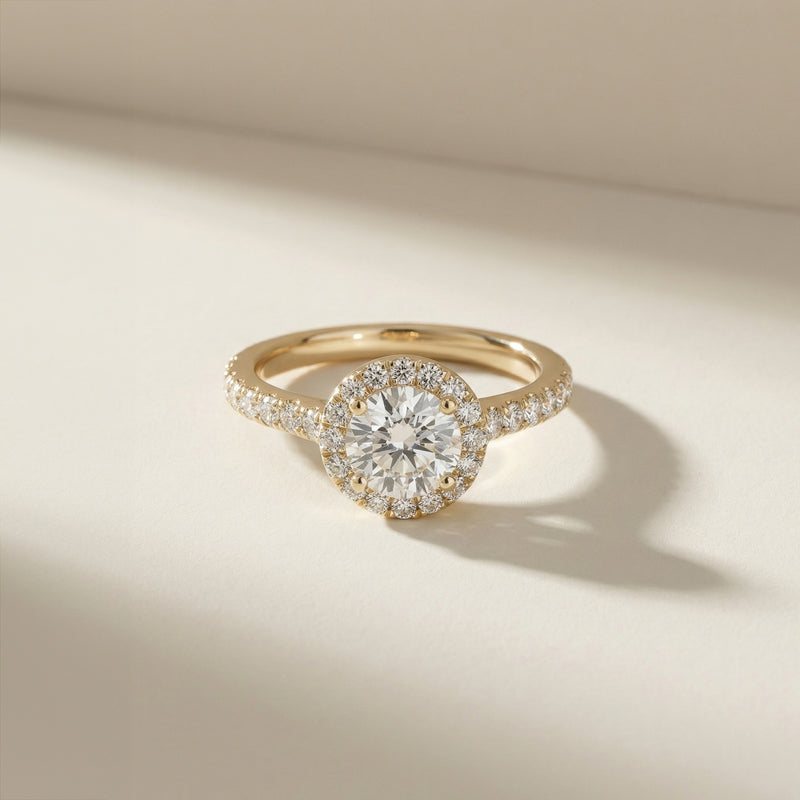 LUX-50891-E-1 Round Brilliand Cut Halo Engagement Ring With Pave Diamonds Luxury Diamonds