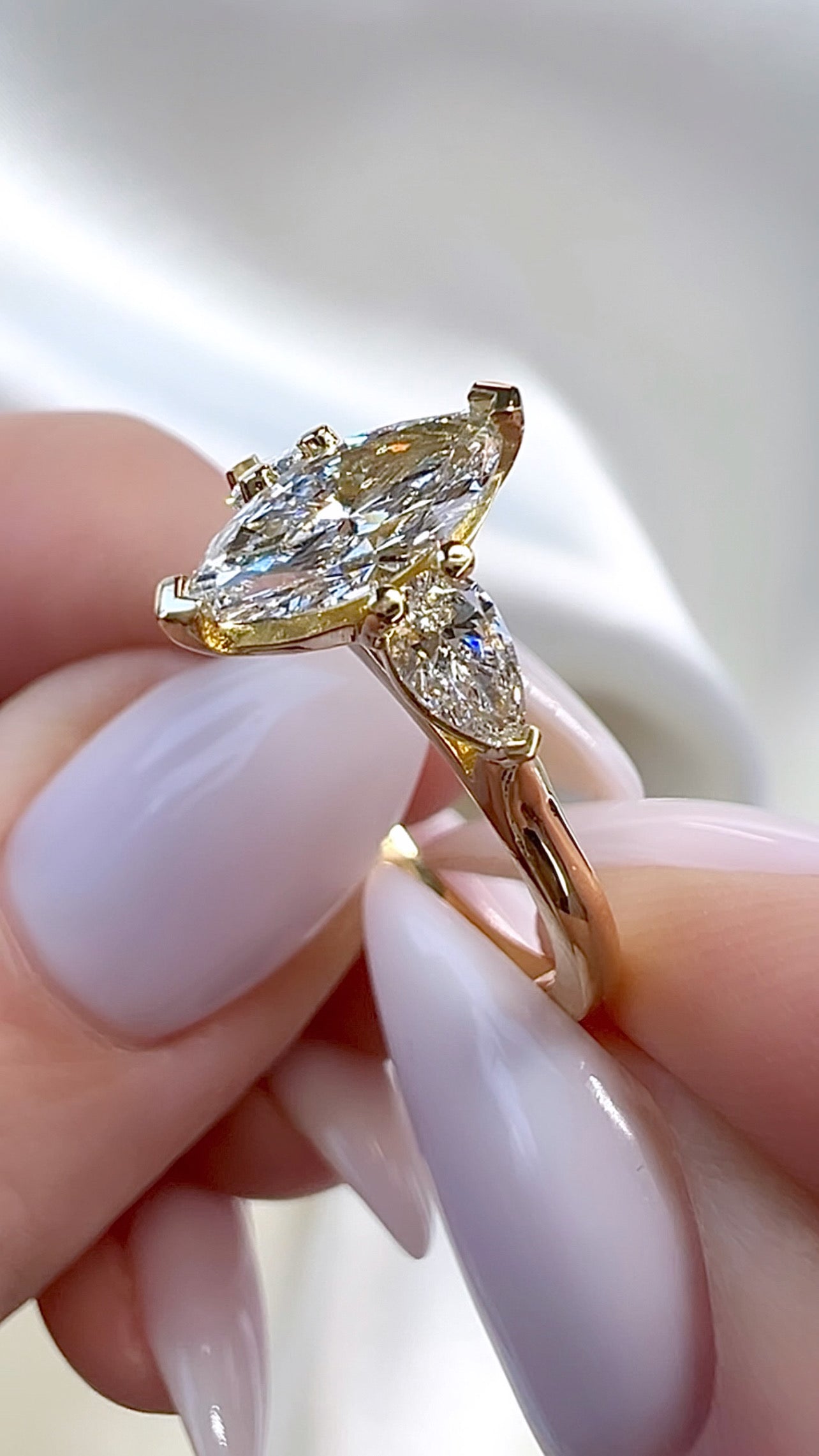 1.23CT Marquise Cut Lab Diamond Three Stone Ring