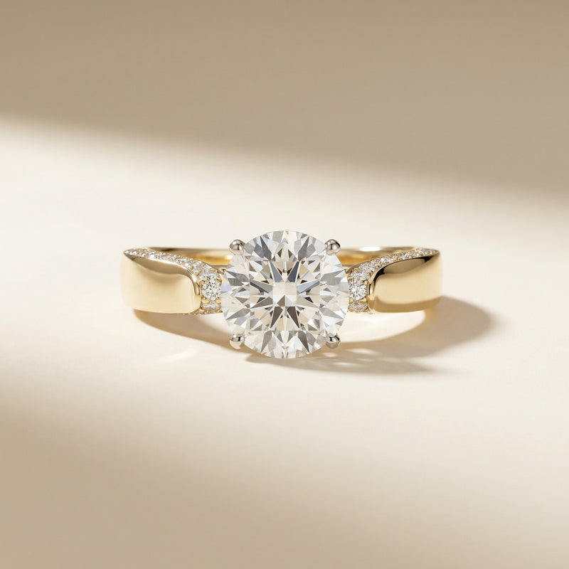 LUX-84633 Classic Solitaire Set With Pave Diamonds On The Edge