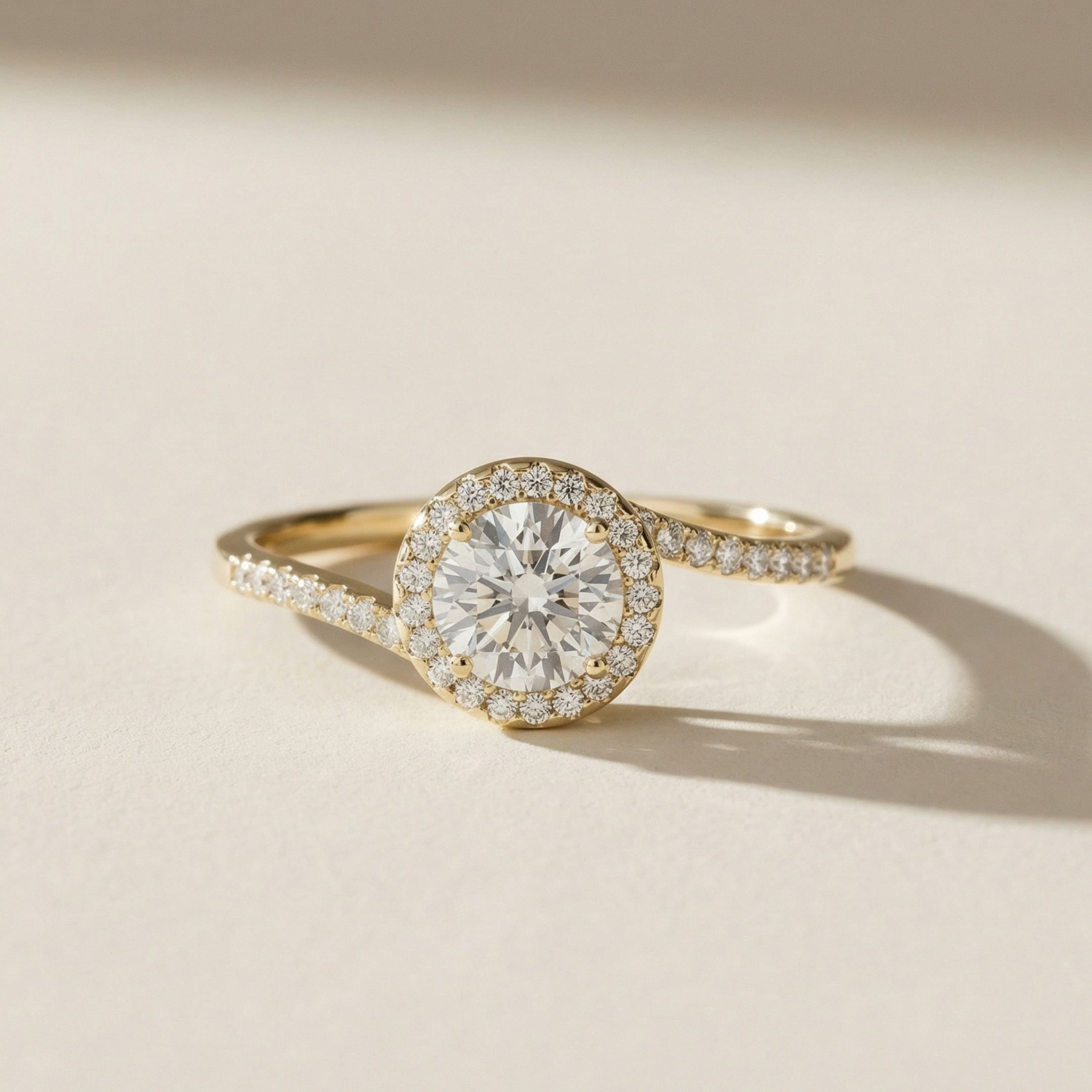 LUX-84766 Round Brilliand Cut Halo Engagement Ring With Pave Diamonds