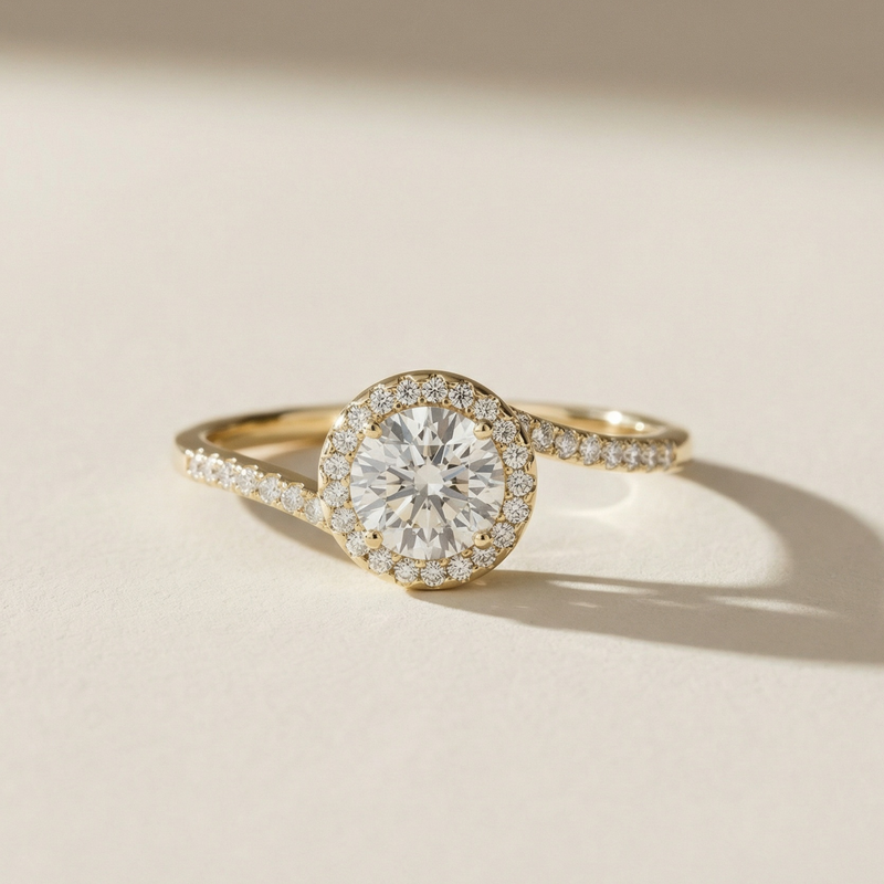 LUX-84766 Round Brilliand Cut Halo Engagement Ring With Pave Diamonds