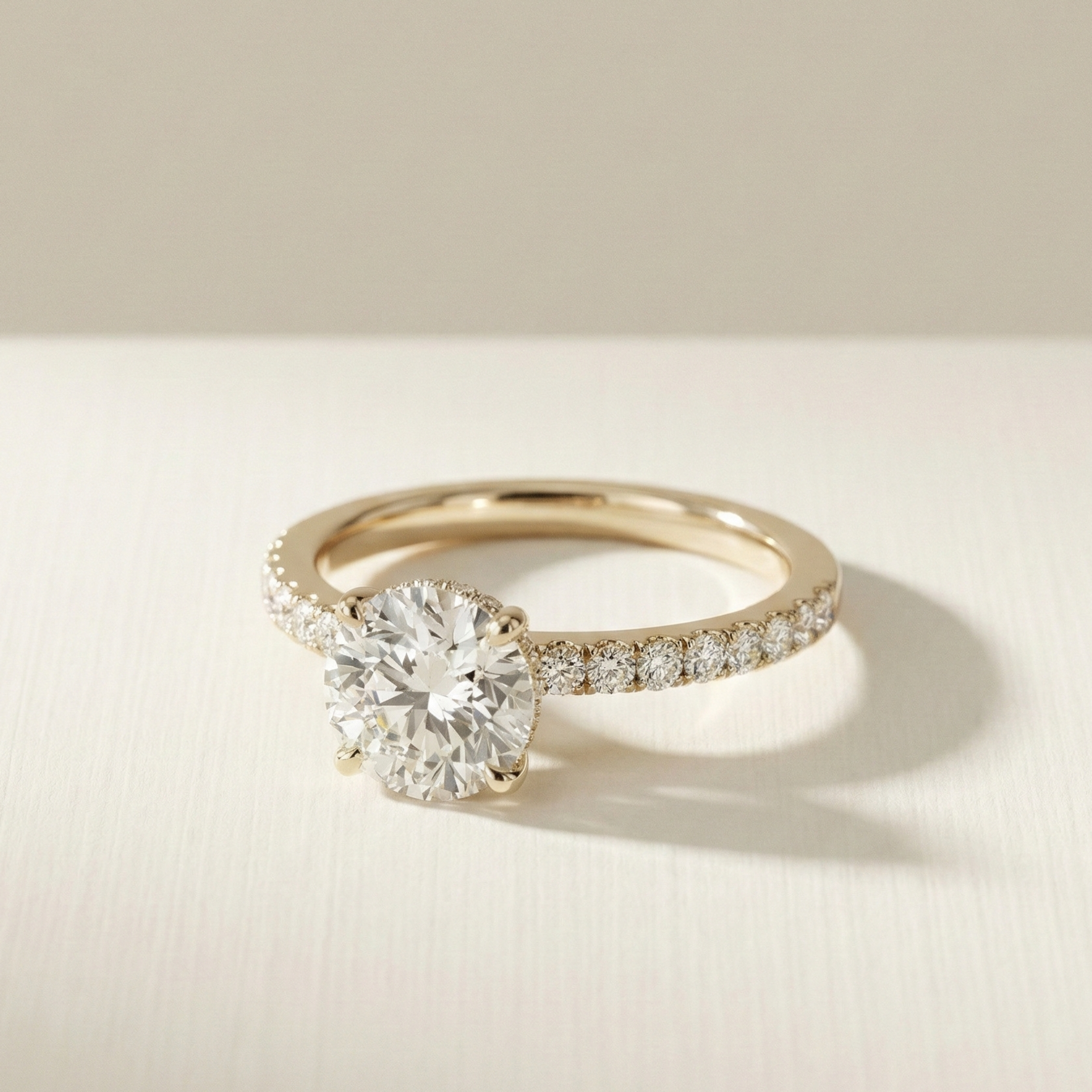 LUX-51160-E Round Brilliant Cut Hidden Halo Pave Engagement Ring Luxury Diamonds