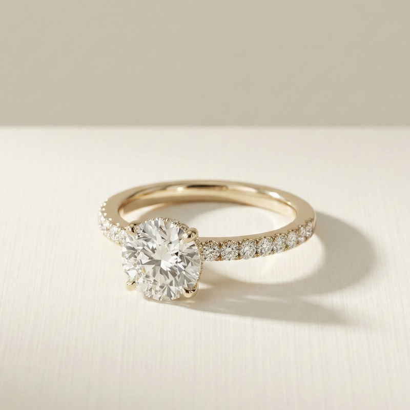 LUX-51160-E Round Brilliant Cut Hidden Halo Pave Engagement Ring Luxury Diamonds