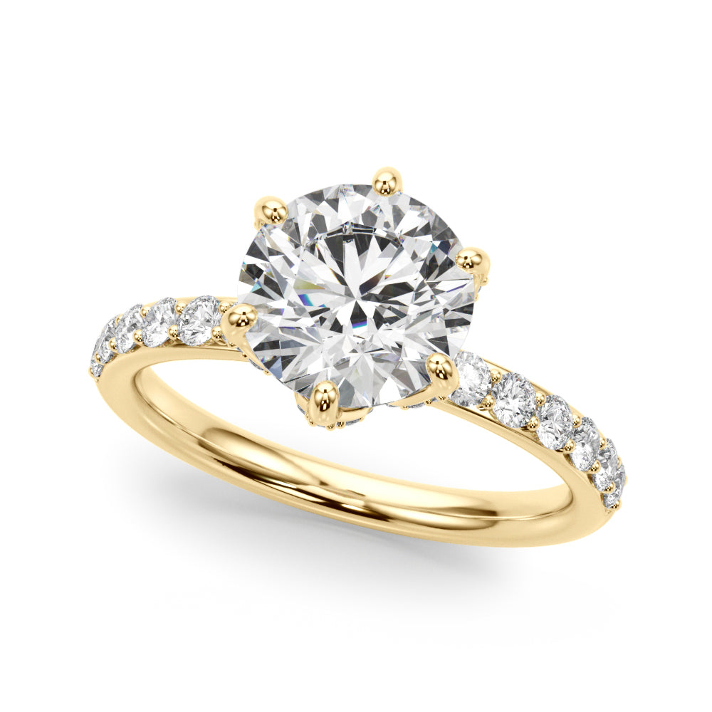 LUX-51329-E Round Brilliant Cut Six Claw Pave Engagment Ring With Diamonds On The Claws Luxury Diamonds