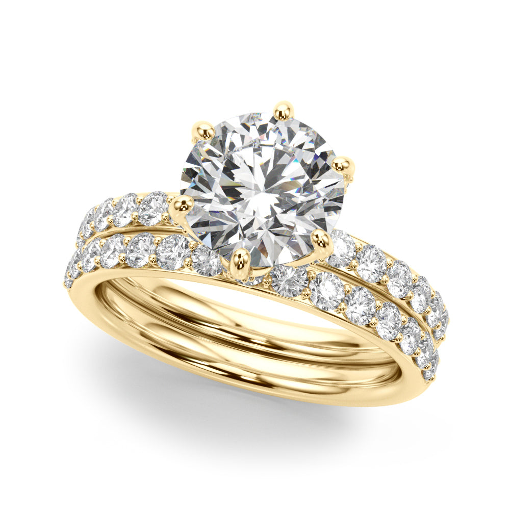 LUX-51329-E Round Brilliant Cut Six Claw Pave Engagment Ring With Diamonds On The Claws