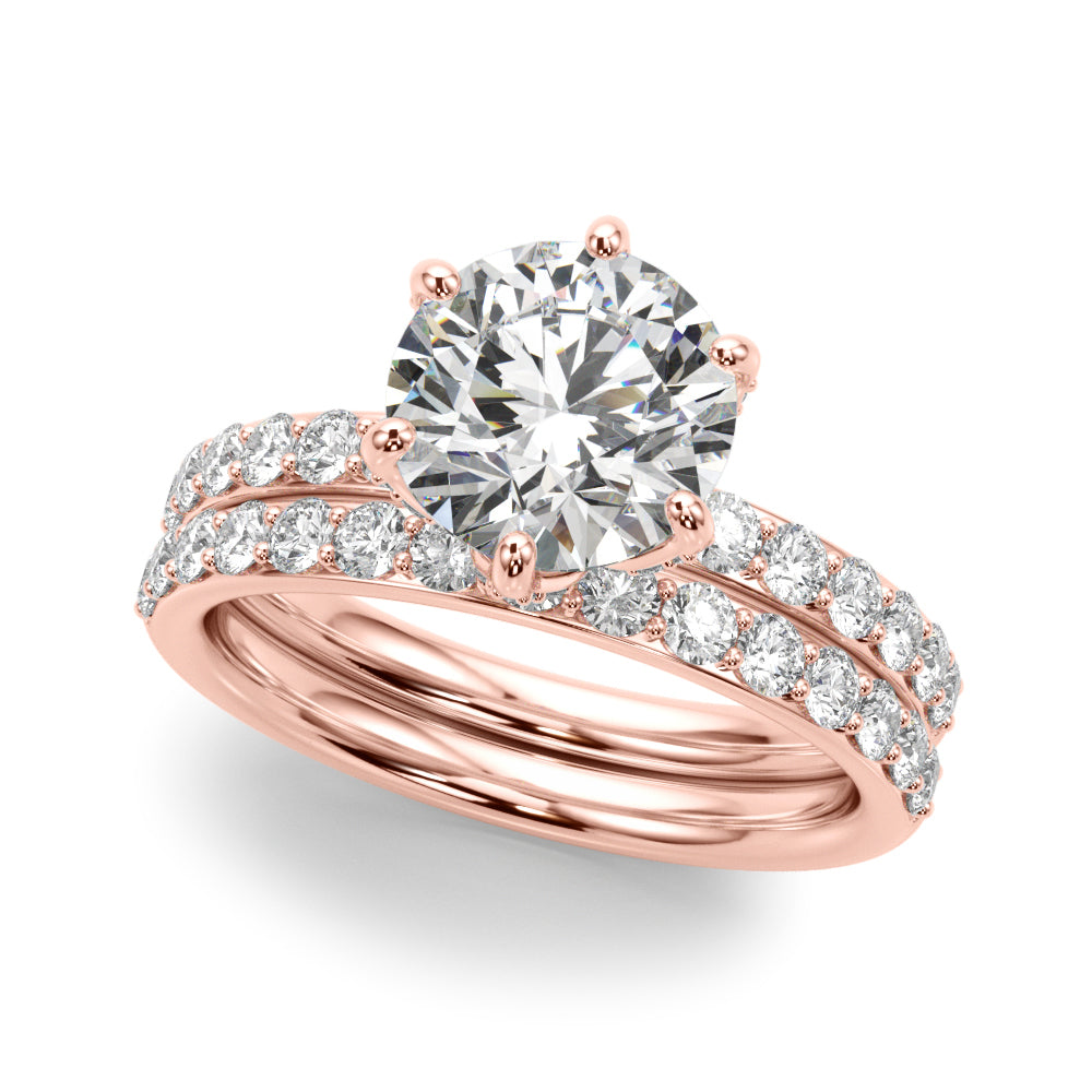 LUX-51329-E Round Brilliant Cut Six Claw Pave Engagment Ring With Diamonds On The Claws