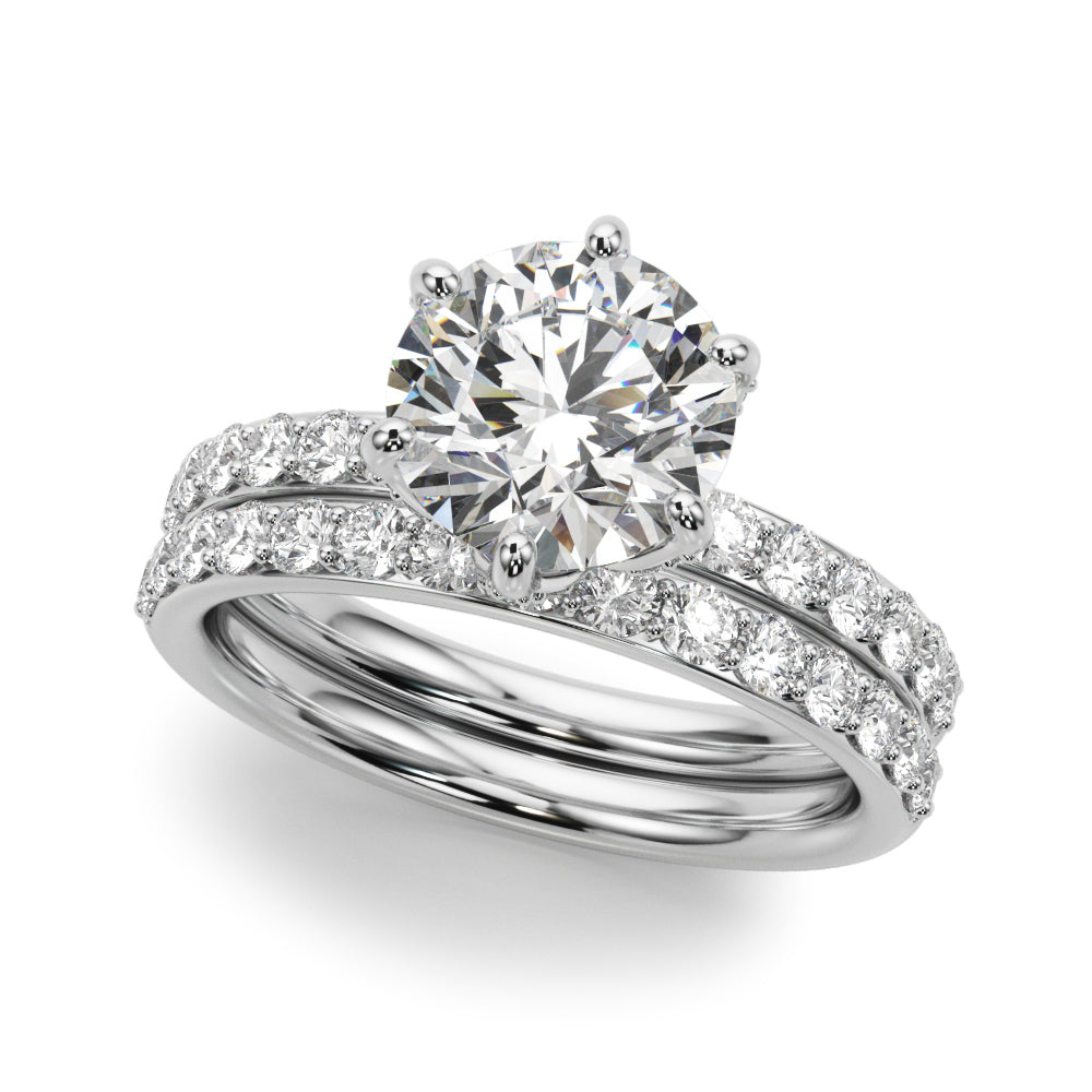 LUX-51329-E Round Brilliant Cut Six Claw Pave Engagment Ring With Diamonds On The Claws