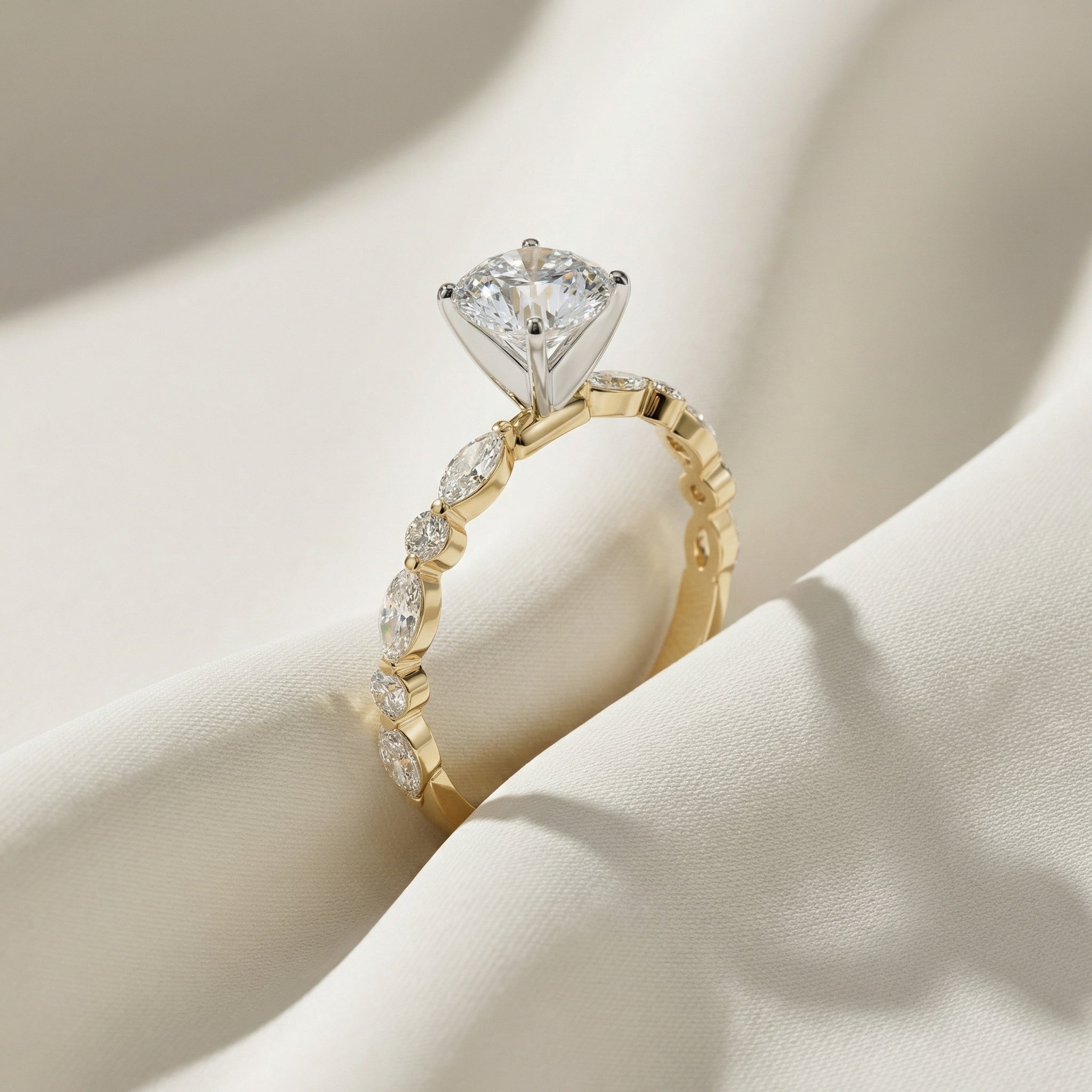 LUX-85225 Marquise And Round Brilliant Cut Floating Diamond Engagment Ring Luxury Diamonds