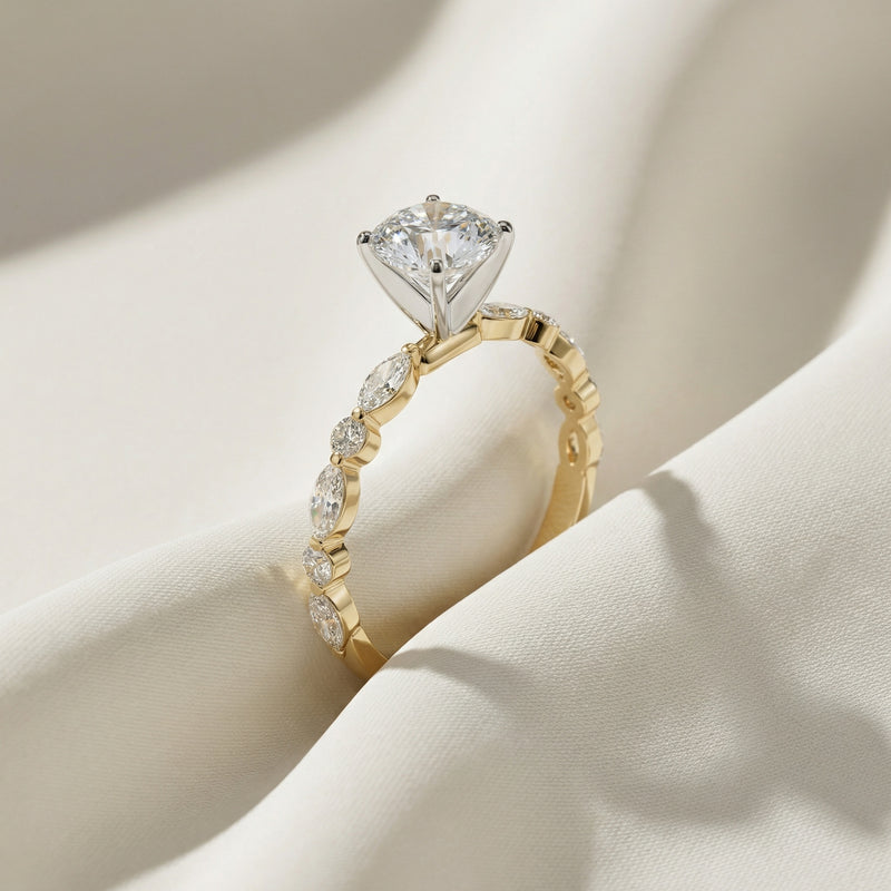 LUX-85225 Marquise And Round Brilliant Cut Floating Diamond Engagment Ring