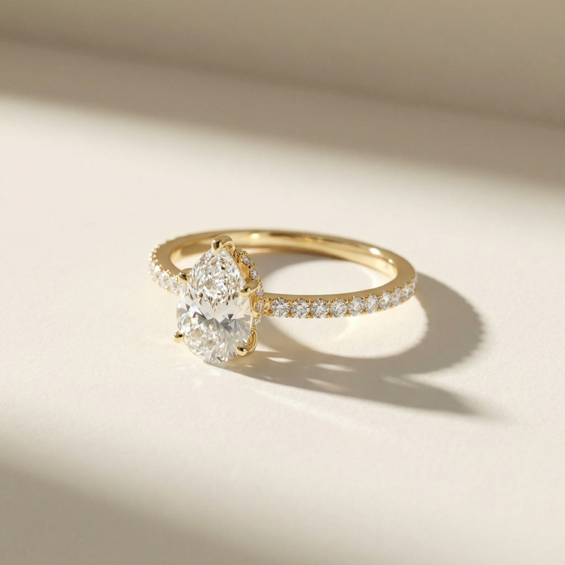 LUX-85296 Pear Shape Pave Engagement Ring With a Diamond Collar