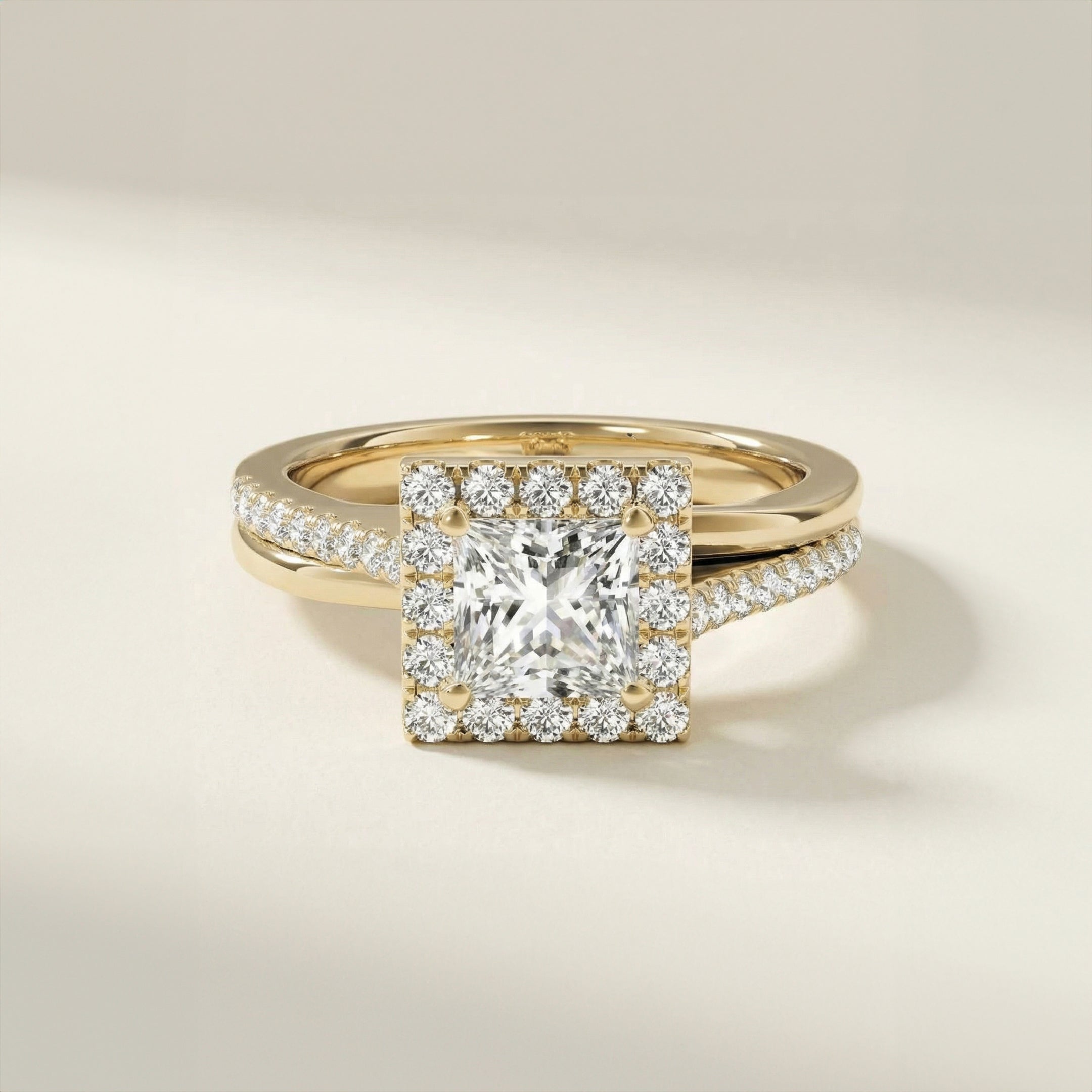 LUX-84330-C Princess Cut Halo Engagement Ring With Pave Diamonds