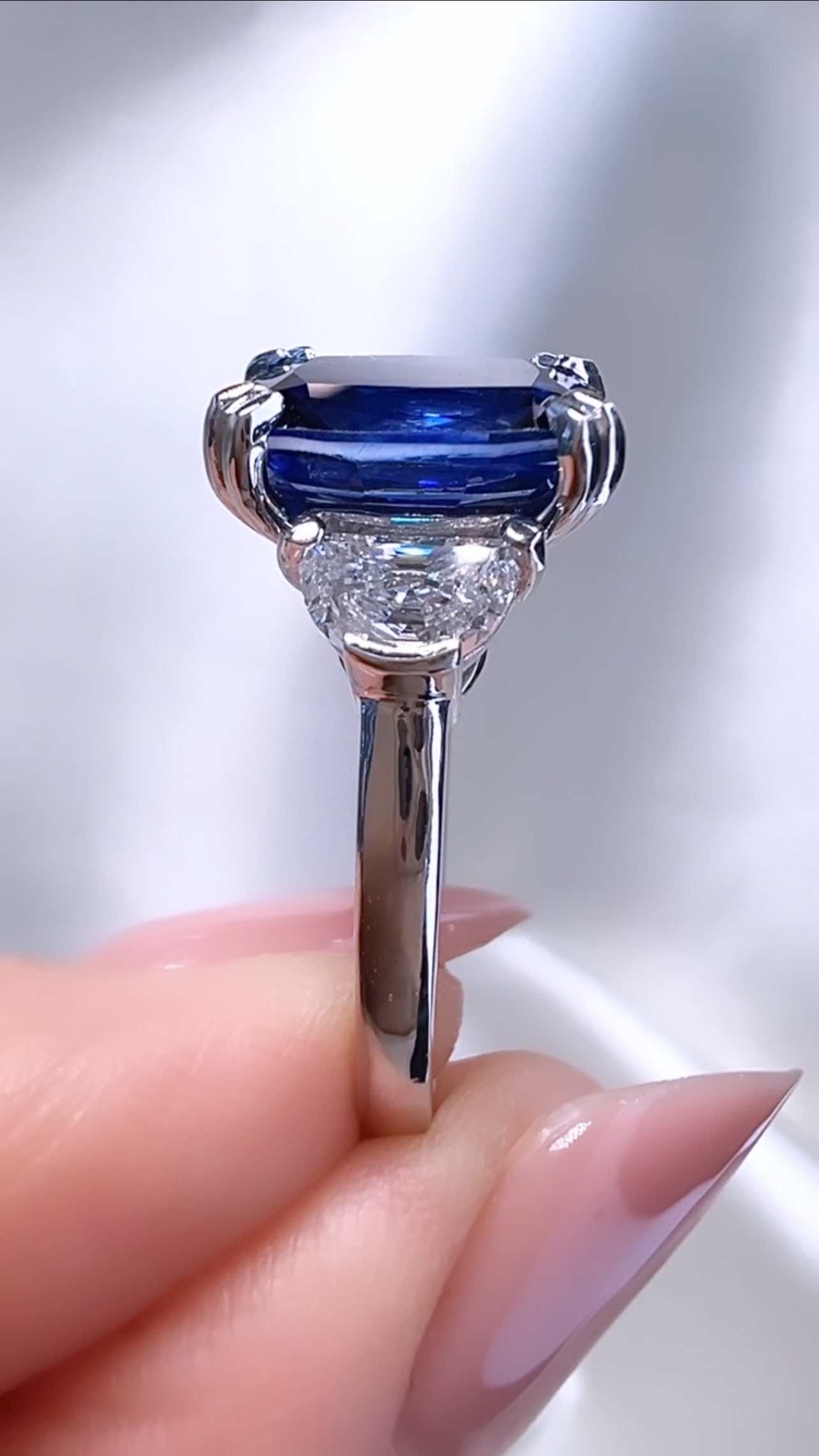 4.30CT Sapphire & Lab Diamond Three Stone Ring