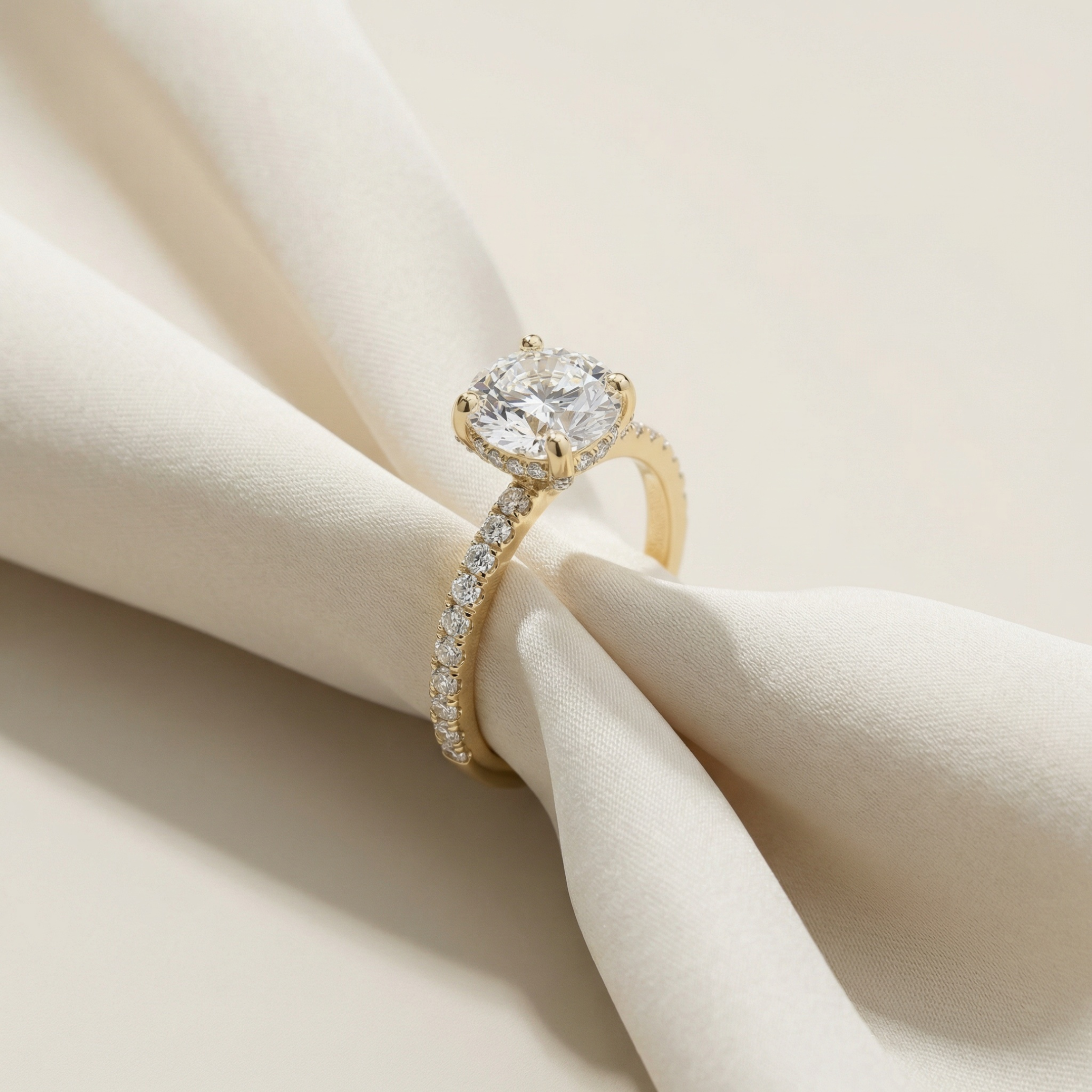 LUX-50981-E Hidden Halo Pave Engagement Ring With Diamonds On The Prongs Luxury Diamonds