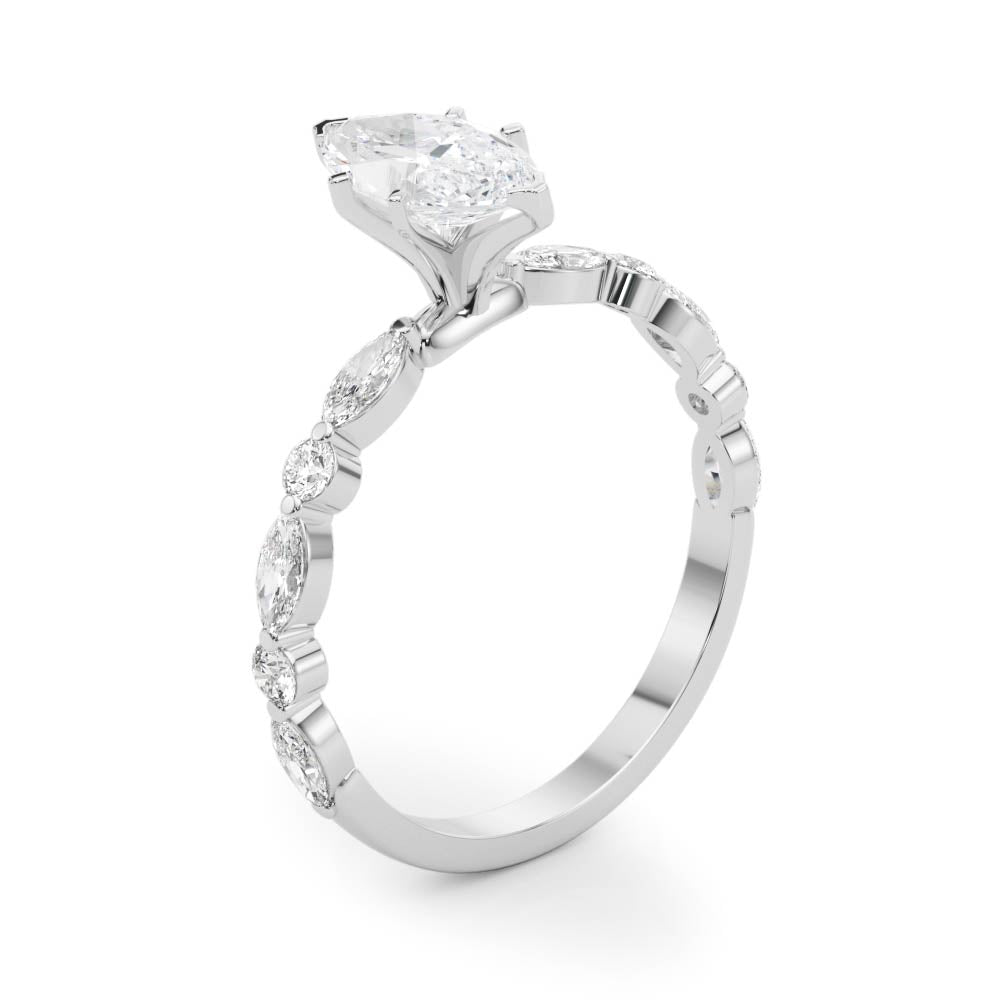 LUX-85225 Marquise And Round Brilliant Cut Floating Diamond Engagment Ring Luxury Diamonds