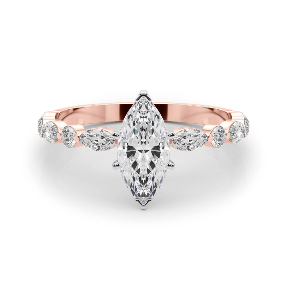 LUX-85225 Marquise And Round Brilliant Cut Floating Diamond Engagment Ring Luxury Diamonds