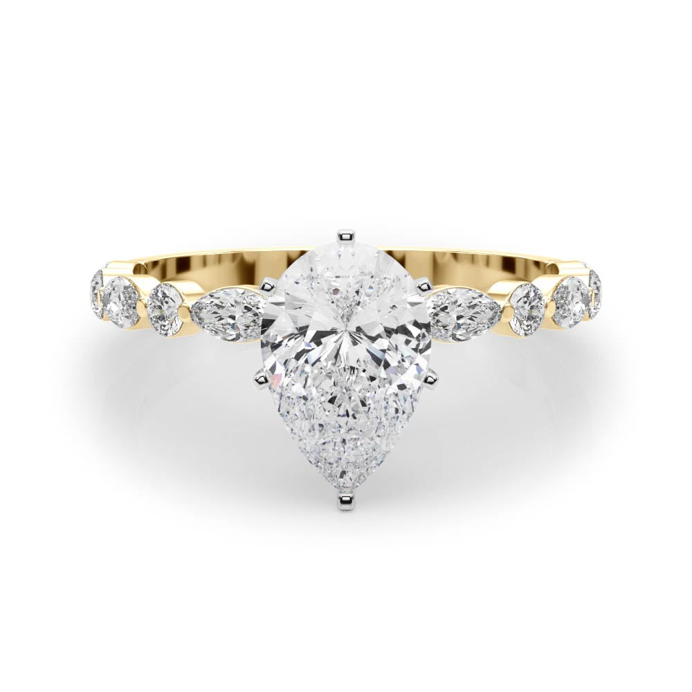 LUX-85225 Marquise And Round Brilliant Cut Floating Diamond Engagment Ring Luxury Diamonds