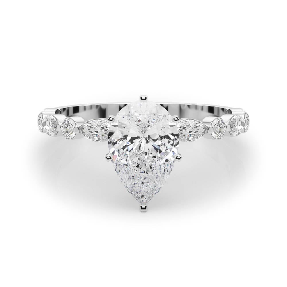 LUX-85225 Marquise And Round Brilliant Cut Floating Diamond Engagment Ring Luxury Diamonds
