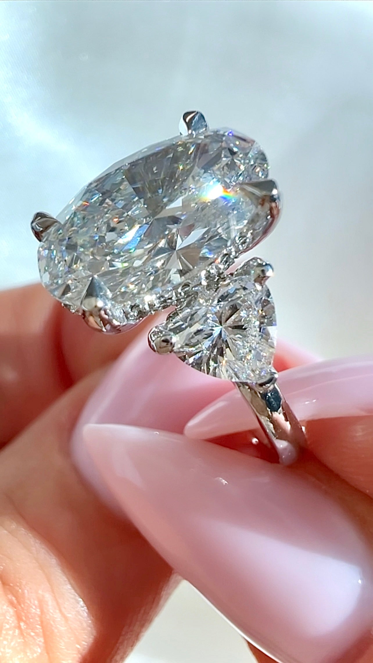 4.59CT Total Weight Oval Cut Lab Diamond Three Stone Ring