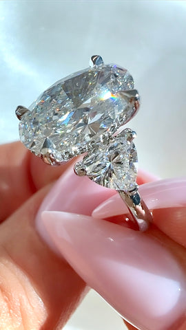 4.59CT Total Weight Oval Cut Lab Diamond Three Stone Ring