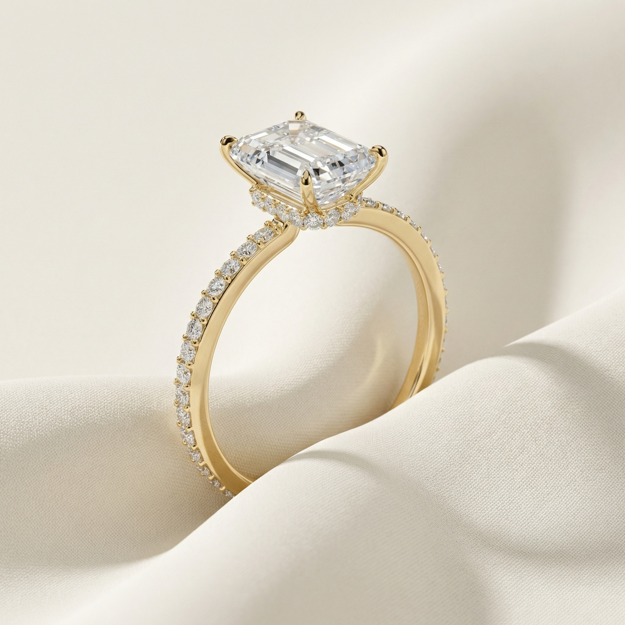 LUX-85294 Emerald Cut Pave Engagement Ring With a Diamond Collar Luxury Diamonds