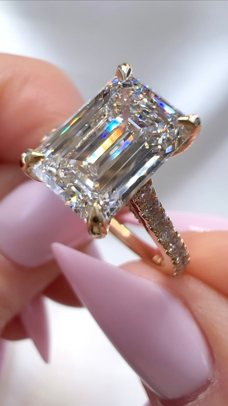 2.79CT Emerald Cut Lab Diamond Micro Pavé Ring