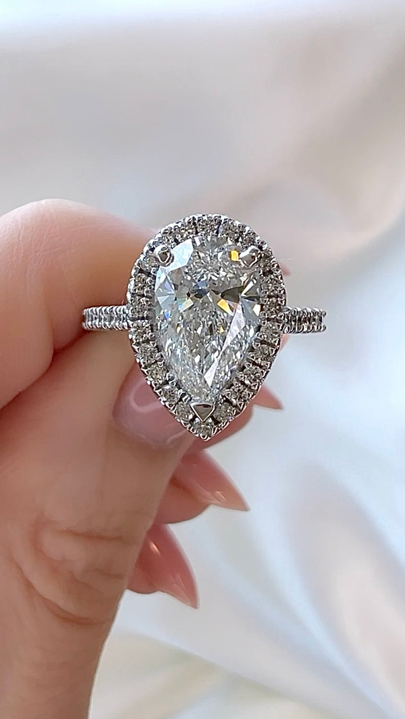 1.86CT Pear Cut Lab Diamond Halo Ring