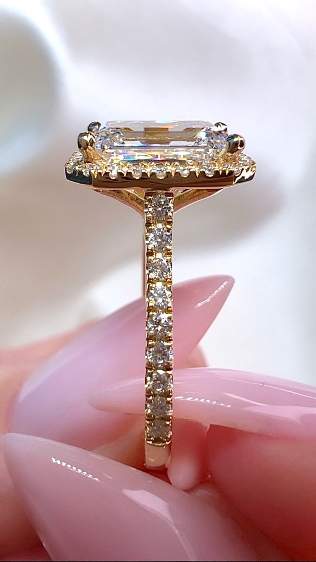 2.93CT Emerald Cut Lab Grown Diamond Halo Engagement Ring