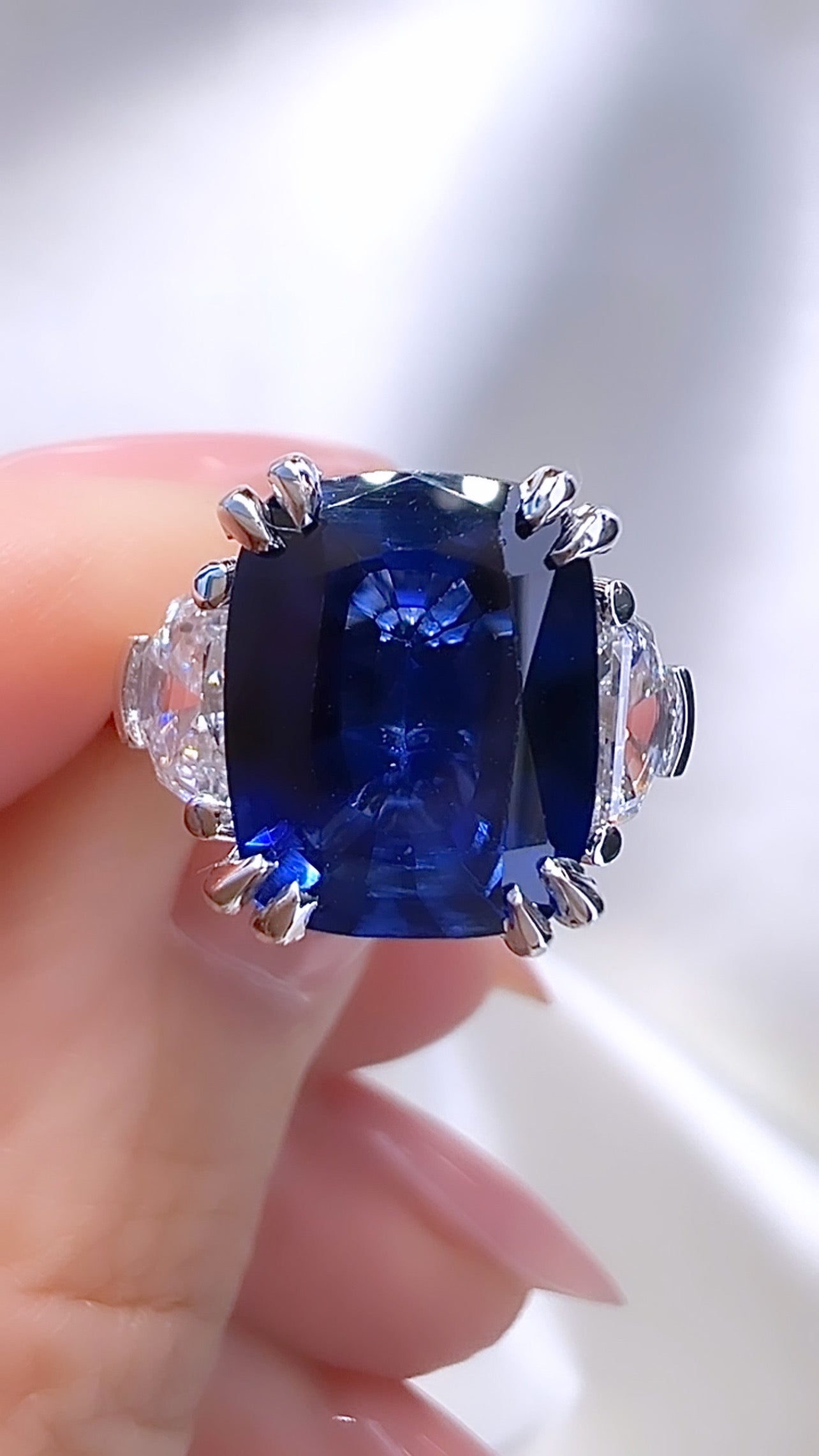 4.30CT Sapphire & Lab Diamond Three Stone Ring