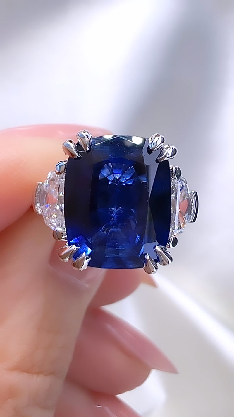 4.30CT Sapphire & Lab Diamond Three Stone Ring