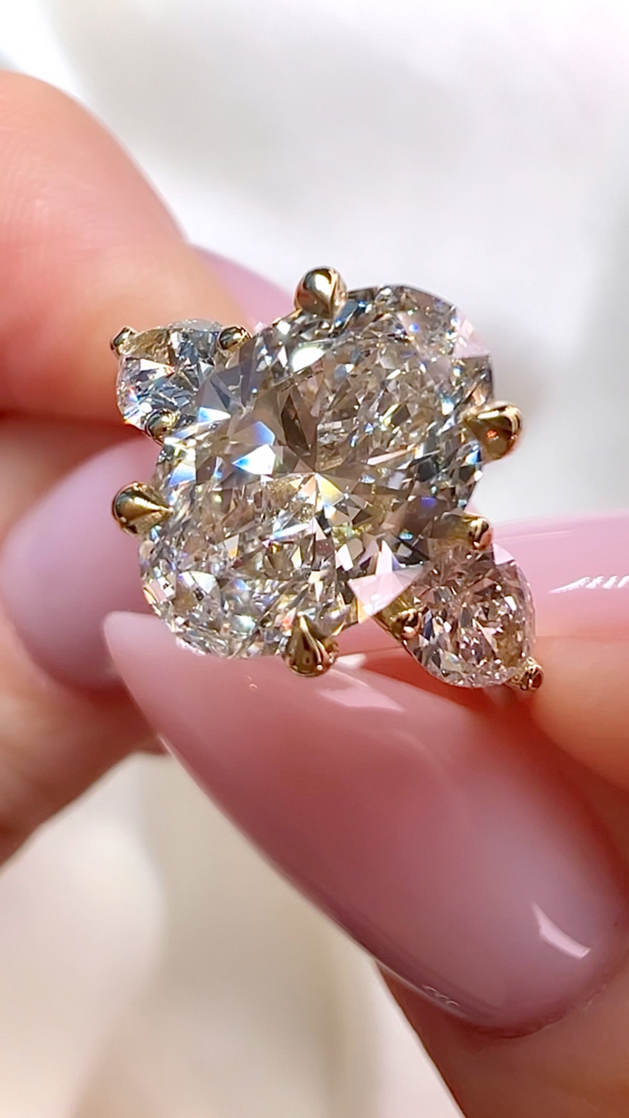 2.96CT Total Weight Oval Cut Lab Diamond Three Stone Engagement Ring