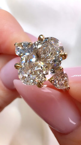2.96CT Total Weight Oval Cut Lab Diamond Three Stone Engagement Ring