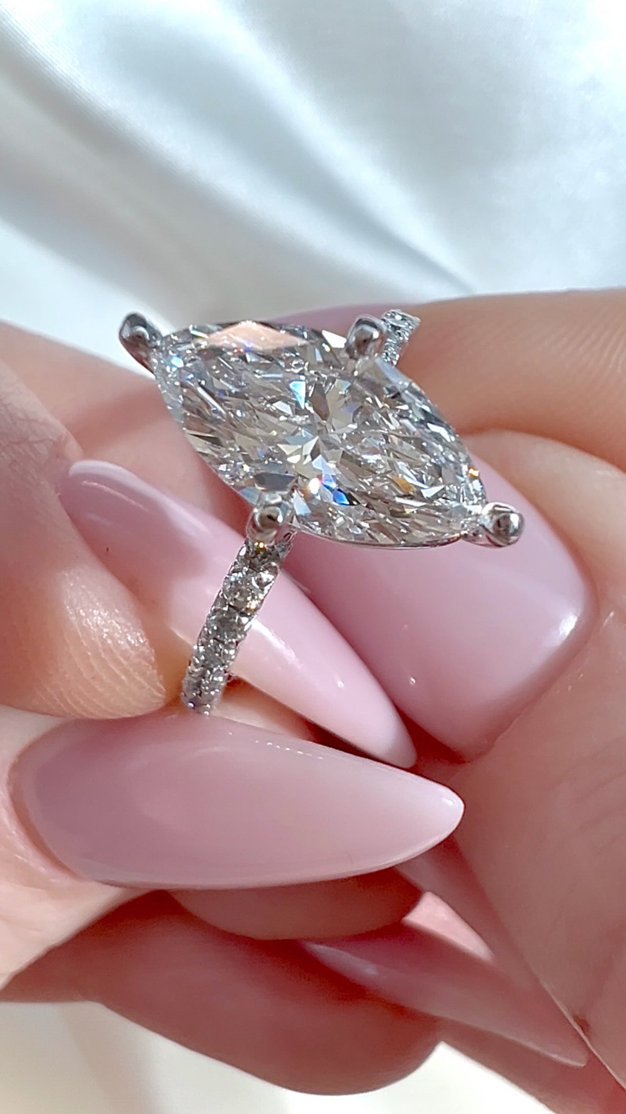 1.75CT Marquise Cut Lab Diamond Micro Pavé Engagement Ring